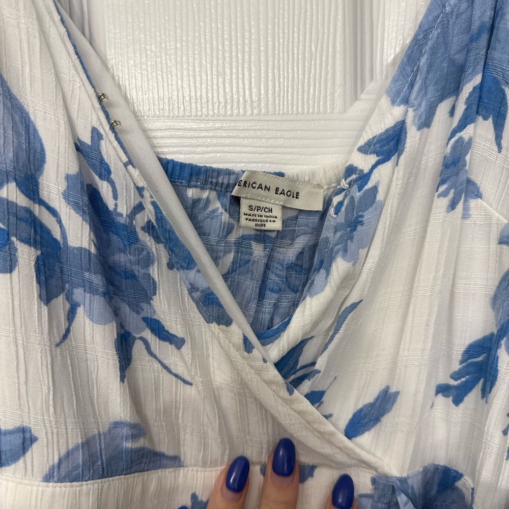 Aerie Blue and White Floral Long Sleeve Dress - Picture 2 of 4